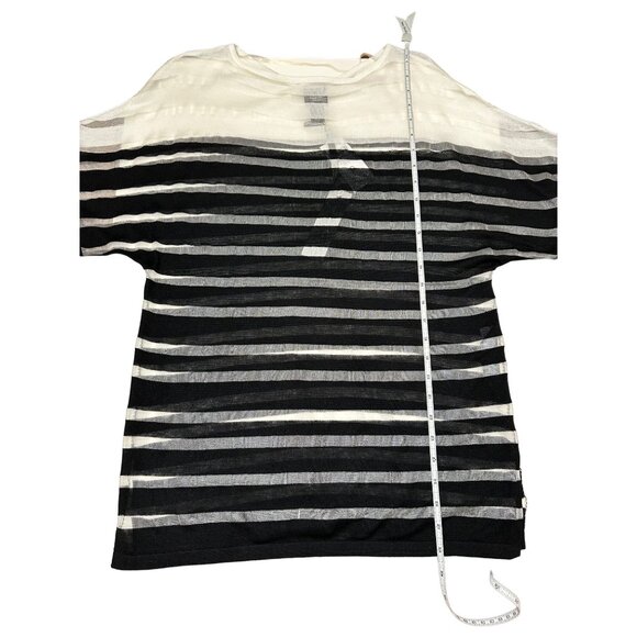 Chico's Shirt Size 0 Small NWT Travelers Stripe Dolman Top Black/White Oversized - Picture 11 of 15